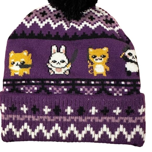 Hot Topic ~ Knife Animals Fair Isle Pom Pom Beanie ~ one size ~ NWOT - Picture 2 of 8